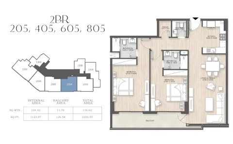 Floor plan, 2 Beds, 1,250 sq ft