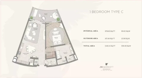 Floor plan, 1 Bed, 1,146 sq ft