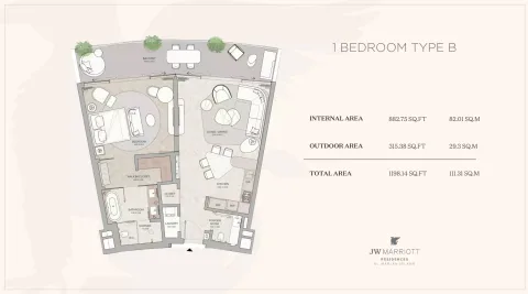 Floor plan, 1 Bed, 1,198 sq ft