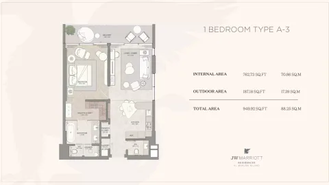 Floor plan, 1 Bed, 950 sq ft