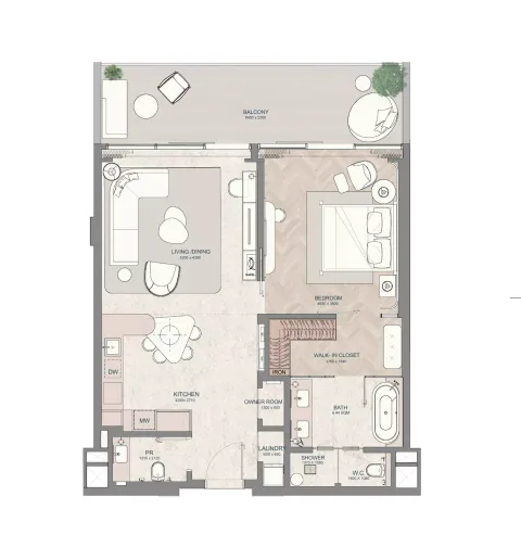 Floor plan, 1 Bed, 1,081 sq ft