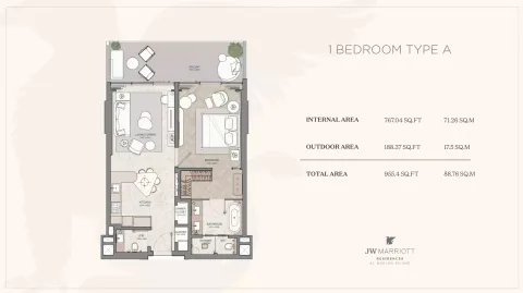 Floor plan, 1 Bed, 955 sq ft