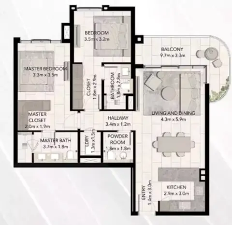 Floor plan, 2 Beds, 1,248 sq ft