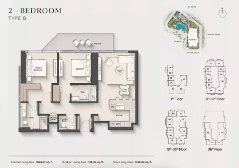 Floor plan, 2 Beds, 1,236 sq ft