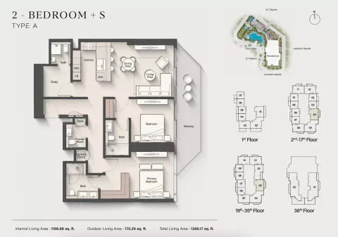 Floor plan, 2 Beds, 1,369 sq ft