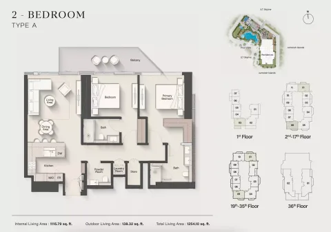 Floor plan, 2 Beds, 1,254 sq ft