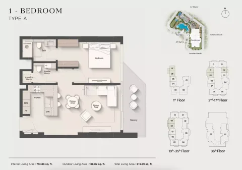 Floor plan, 1 Bed, 819 sq ft