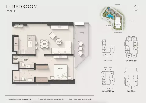 Floor plan, 1 Bed, 835 sq ft