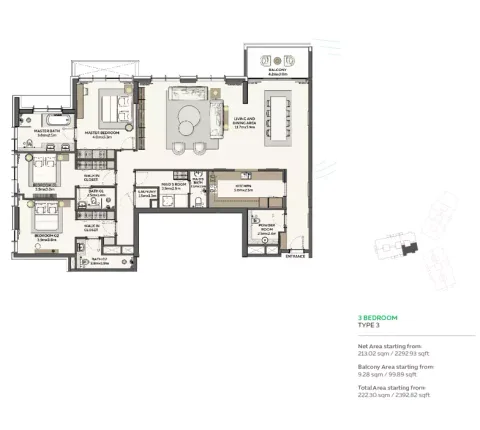 Floor plan, 3 Beds, 2,392 sq ft