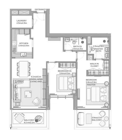 Floor plan, 2 Beds, 1,425 sq ft