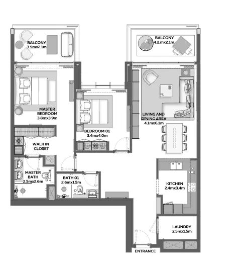 Floor plan, 2 Beds, 1,425 sq ft