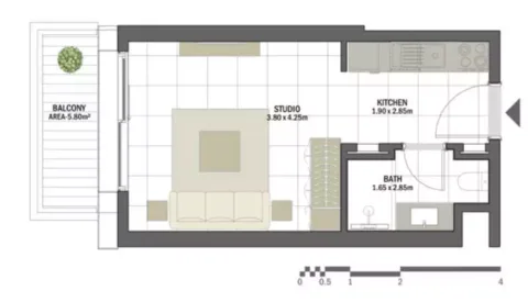 Floor plan, Studio, 398 sq ft