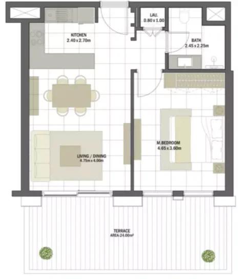Floor plan, 1 Bed, 909 sq ft