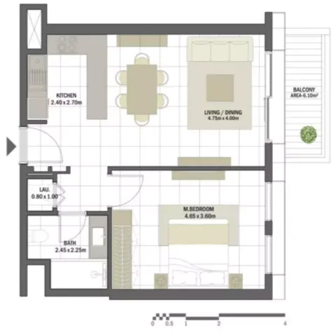 Floor plan, 1 Bed, 720 sq ft