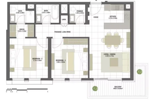 Floor plan, 2 Beds, 1,106 sq ft