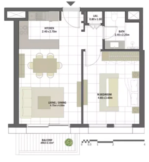 Floor plan, 1 Bed, 716 sq ft