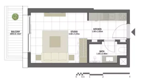 Floor plan, Studio, 398 sq ft
