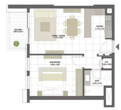 Floor plan, 1 Bed, 710 sq ft