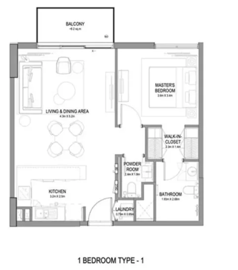 Floor plan, 1 Bed, 0 sq ft