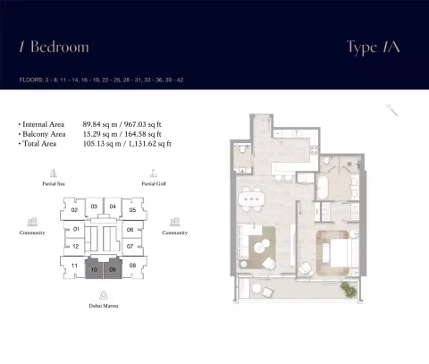 Floor plan, 1 Bed, 1,131 sq ft