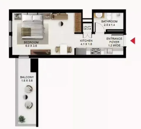 Floor plan, Studio, 508 sq ft