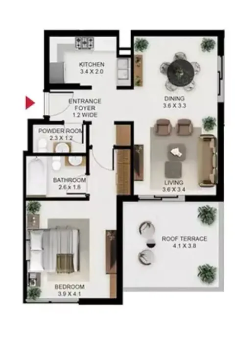 Floor plan, 1 Bed, 1,196 sq ft