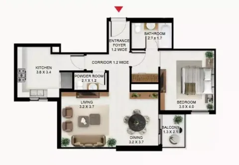 Floor plan, 1 Bed, 868 sq ft