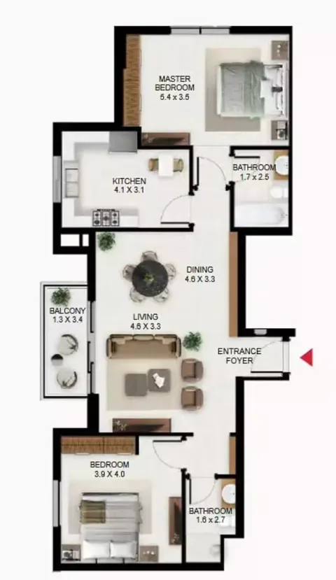 Floor plan, 2 Beds, 1,153 sq ft