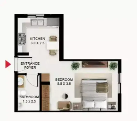 Floor plan, Studio, 412 sq ft