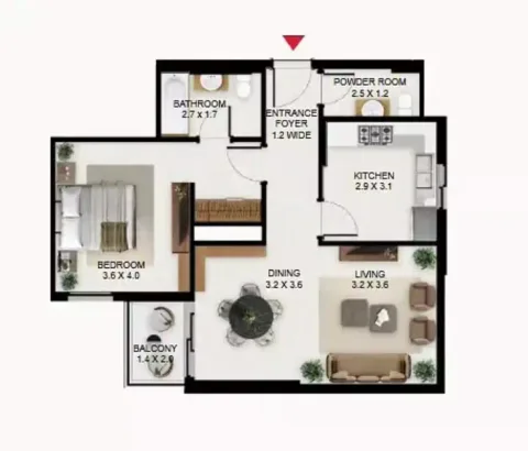 Floor plan, 1 Bed, 824 sq ft