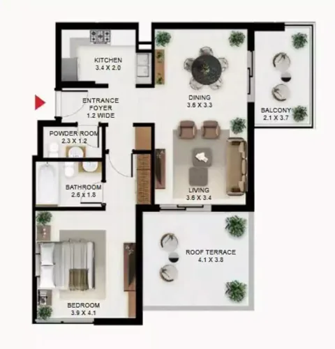 Floor plan, 1 Bed, 1,064 sq ft
