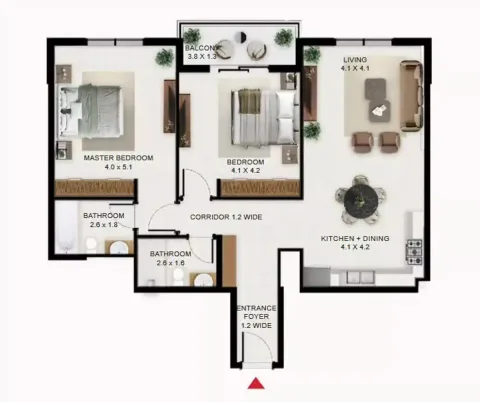 Floor plan, 2 Beds, 1,177 sq ft