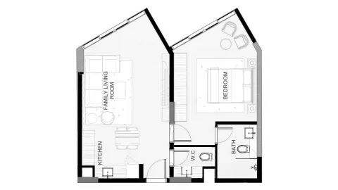 Floor plan, 1 Bed, 613 sq ft
