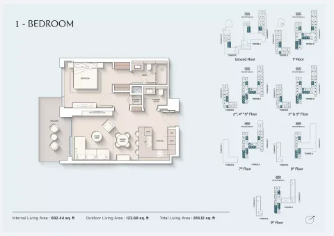Floor plan, 1 Bed, 816 sq ft