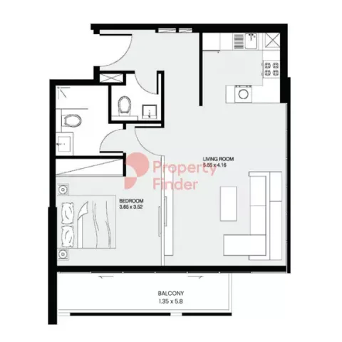Floor plan, 1 Bed, 969 sq ft