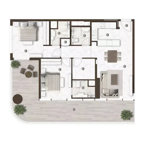 Floor plan, 2 Beds, 1,268 sq ft