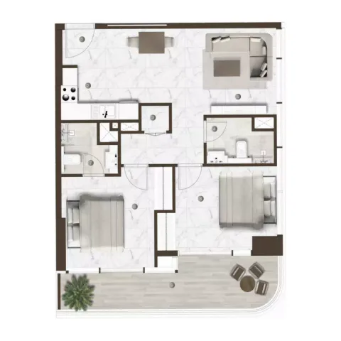 Floor plan, 2 Beds, 876 sq ft