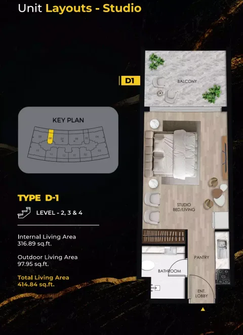Floor plan, Studio, 414 sq ft