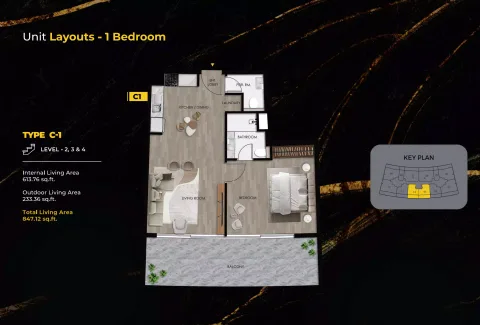 Floor plan, 1 Bed, 847 sq ft