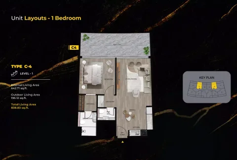 Floor plan, 1 Bed, 838 sq ft