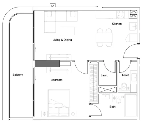 Floor plan, 1 Bed, 790 sq ft