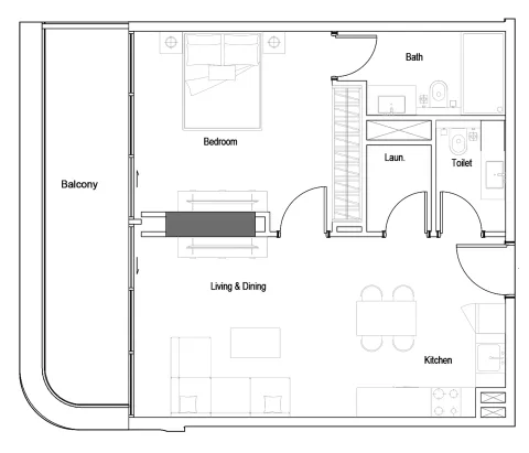 Floor plan, 1 Bed, 789 sq ft