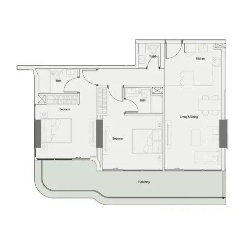 Floor plan, 2 Beds, 1,085 sq ft