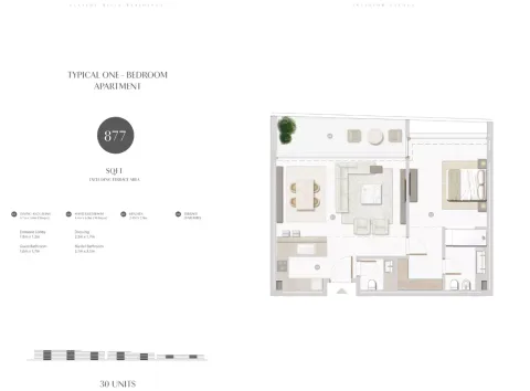 Floor plan, 1 Bed, 877 sq ft