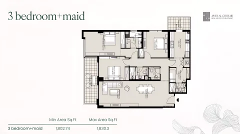 Floor plan, 3 Beds, 1,802 sq ft