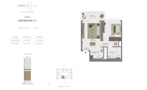 Floor plan, 1 Bed, 736 sq ft