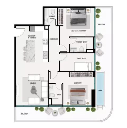 Floor plan, 2 Beds, 1,524 sq ft