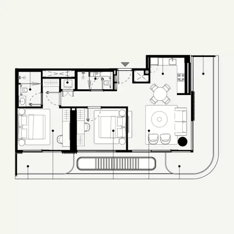 Floor plan, 2 Beds, 961 sq ft