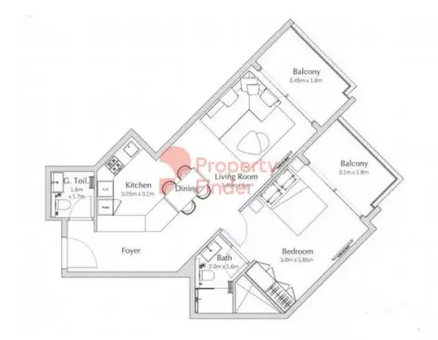 Floor plan, 1 Bed, 816 sq ft