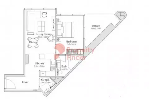 Floor plan, 1 Bed, 805 sq ft